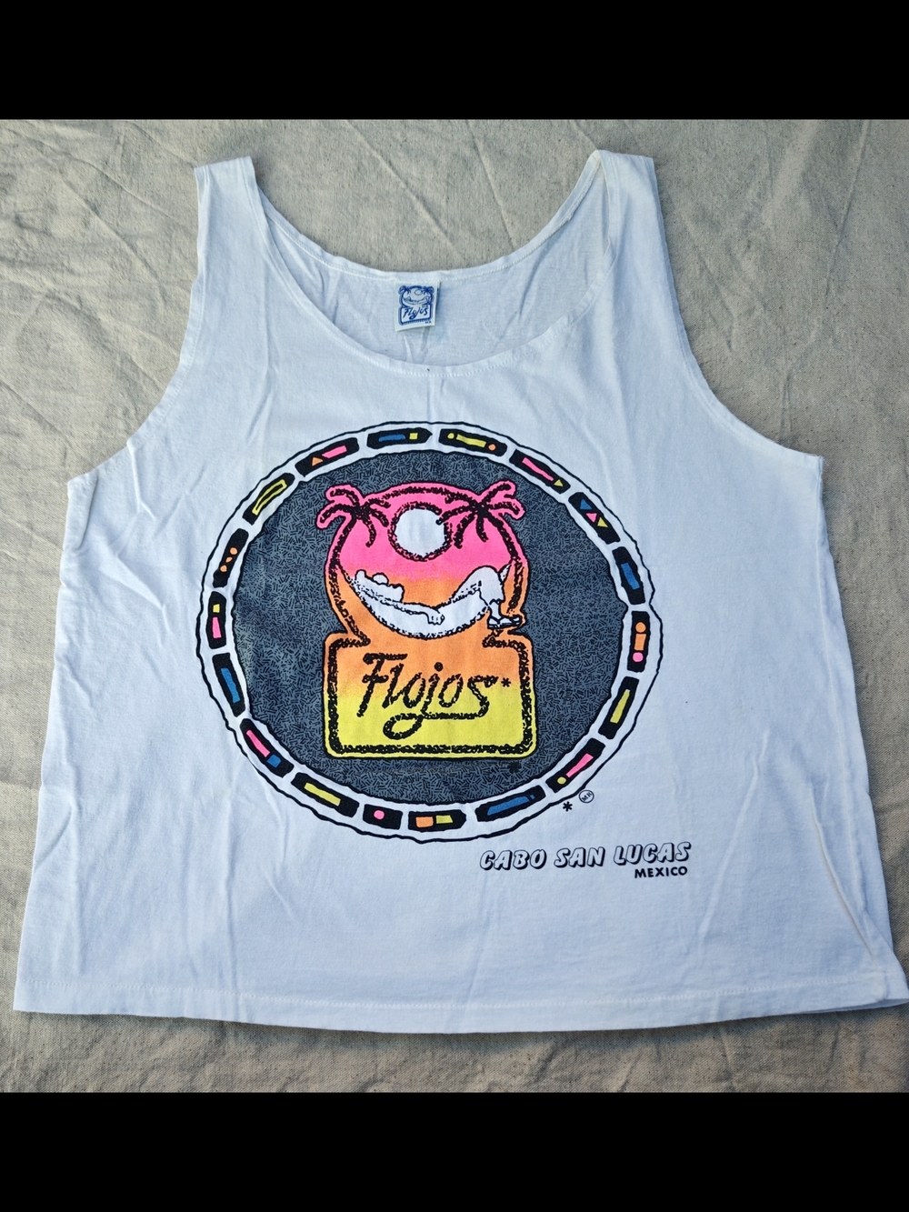 Vintage Flojos Cabo San Lucas Mexico Neon Graphic Tank Top 100% Cotton XL